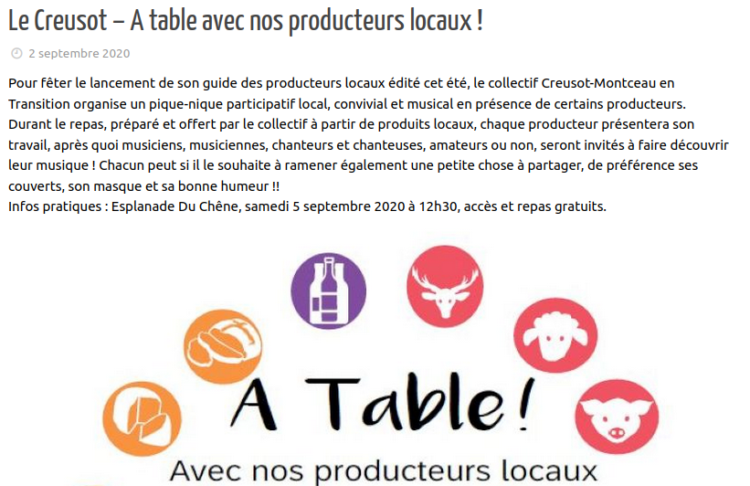 linformateurdebourgogne.com - Le Creusot - A table avec nos producteurs locaux - 02/09/2020
